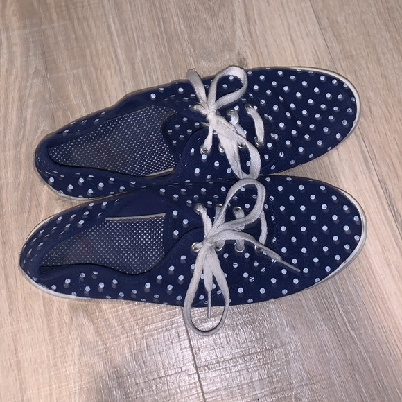 Navy blue with white polka dots casual Canvas shoes - Picture 8 of 9